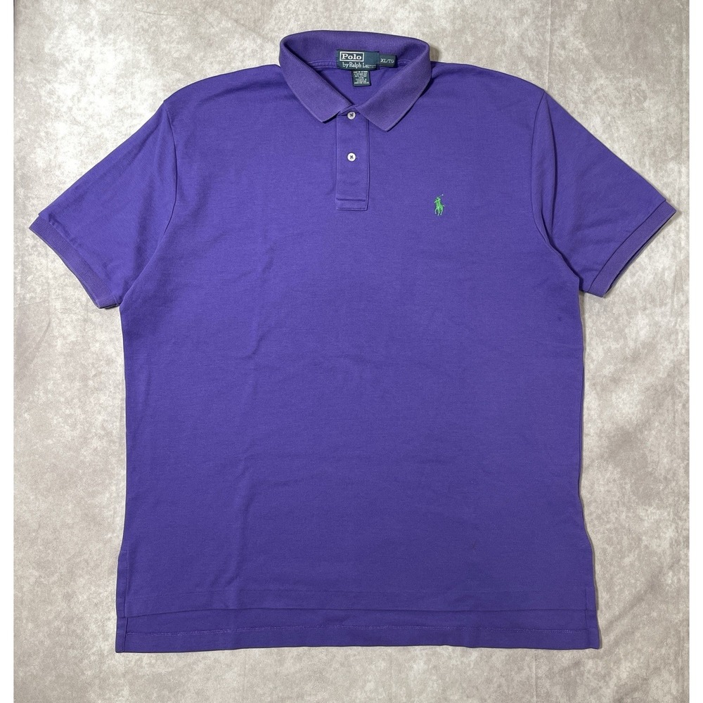 VINTAGE Polo Ralph Lauren Polo Shirt Mens XL Purple Green Pony Golf Cotton